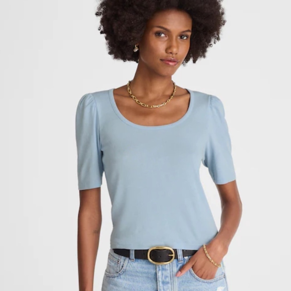 Madewell Feathers blue Puff-Sleeve Scoopneck Tee